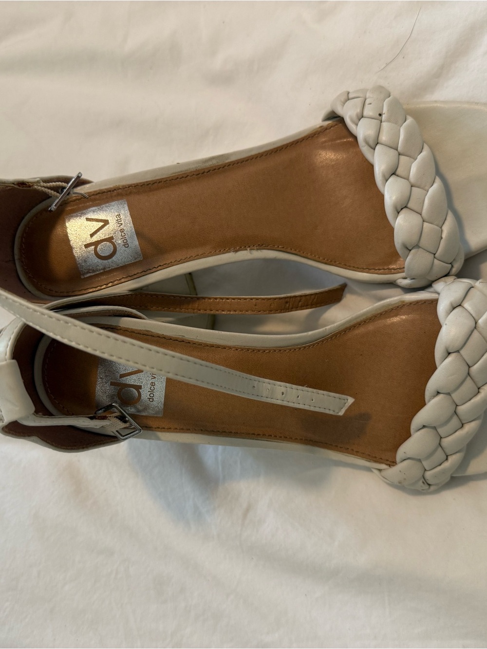 DV by Dolce Vita Braided White Ankle-Strap Heels
